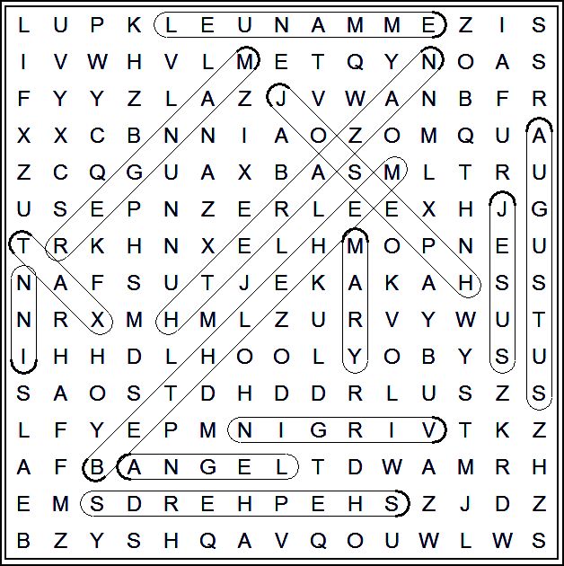 Answers to Christmas Wordsearch Puzzle