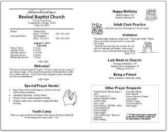 Sample of a church bulletin