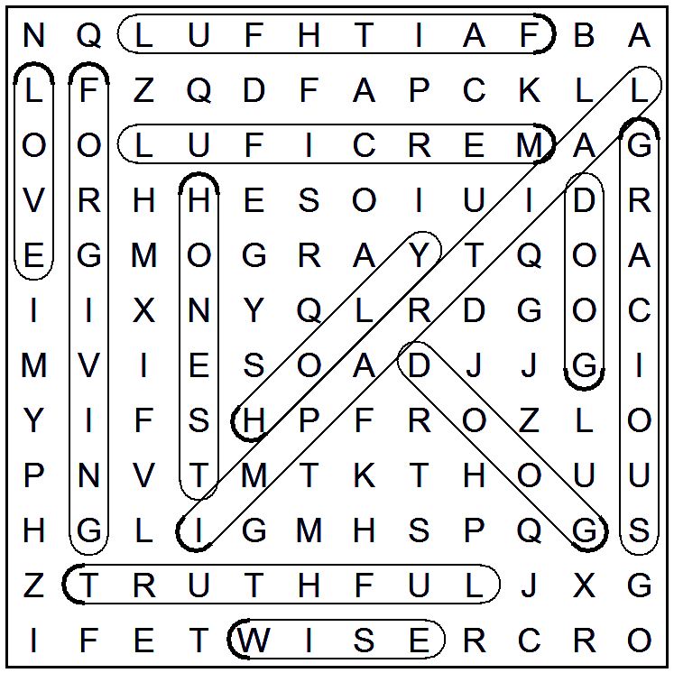 Answers to wordsearch puzzle