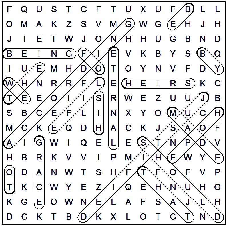Answers to Grace wordsearch puzzle